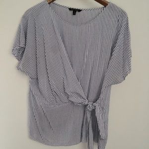 Banana Republic Blue & White Stripe Wrap Tie Top